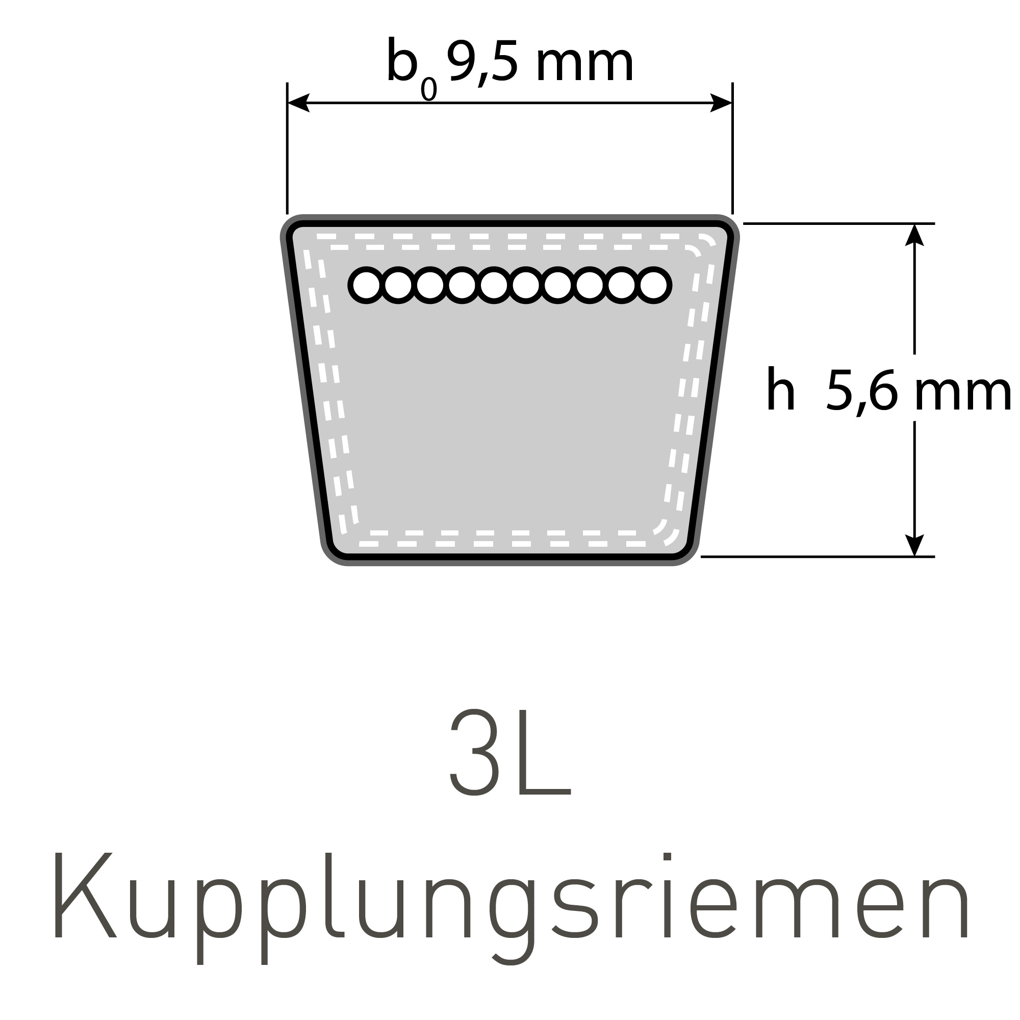 Kupplungsriemen 3L-220 / 559 mm La, 3/8´´"x22", Chloropren mit Aramid-Zugstrang und Textilummantelung Kupplungsriemen 3L-220 / 559 mm La, 3/8´´"x22", Chloropren mit Aramid-Zugstrang und Textilummantelung