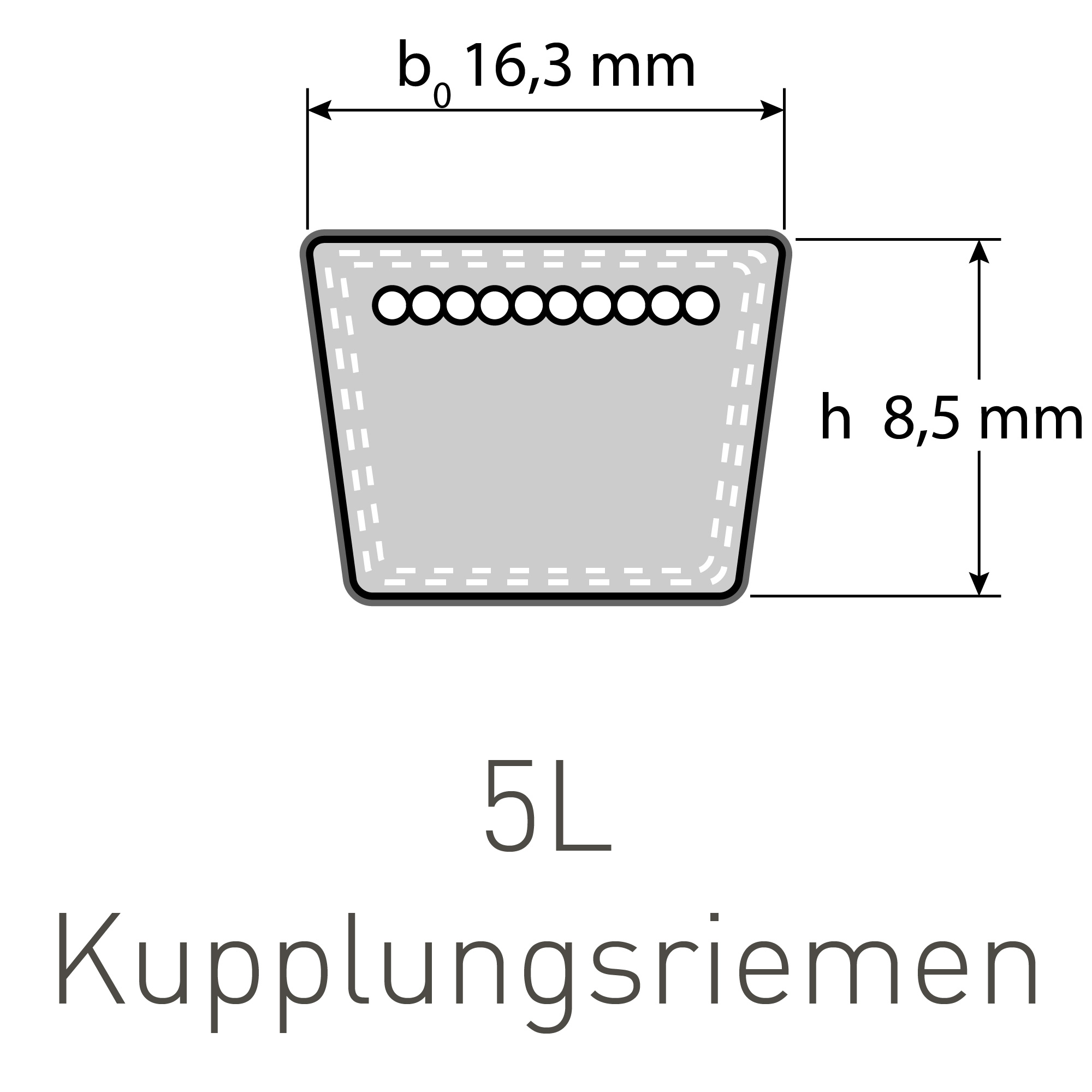 Kupplungsriemen 5L-990 / 2515 mm La, 5/8´´"x99", Chloropren mit Aramid-Zugstrang und Textilummantelung Kupplungsriemen 5L-990 / 2515 mm La, 5/8´´"x99", Chloropren mit Aramid-Zugstrang und Textilummantelung