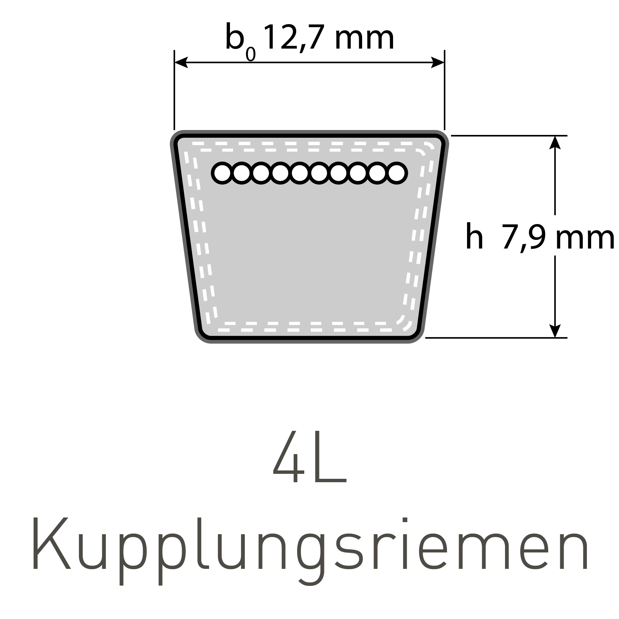 Kupplungsriemen 4L-32,50 / 826 mm La, 4/8"x32,5", Chloropren mit Aramid-Zugstrang und Textilummantelung Kupplungsriemen 4L-32,50 / 826 mm La, 4/8"x32,5", Chloropren mit Aramid-Zugstrang und Textilummantelung