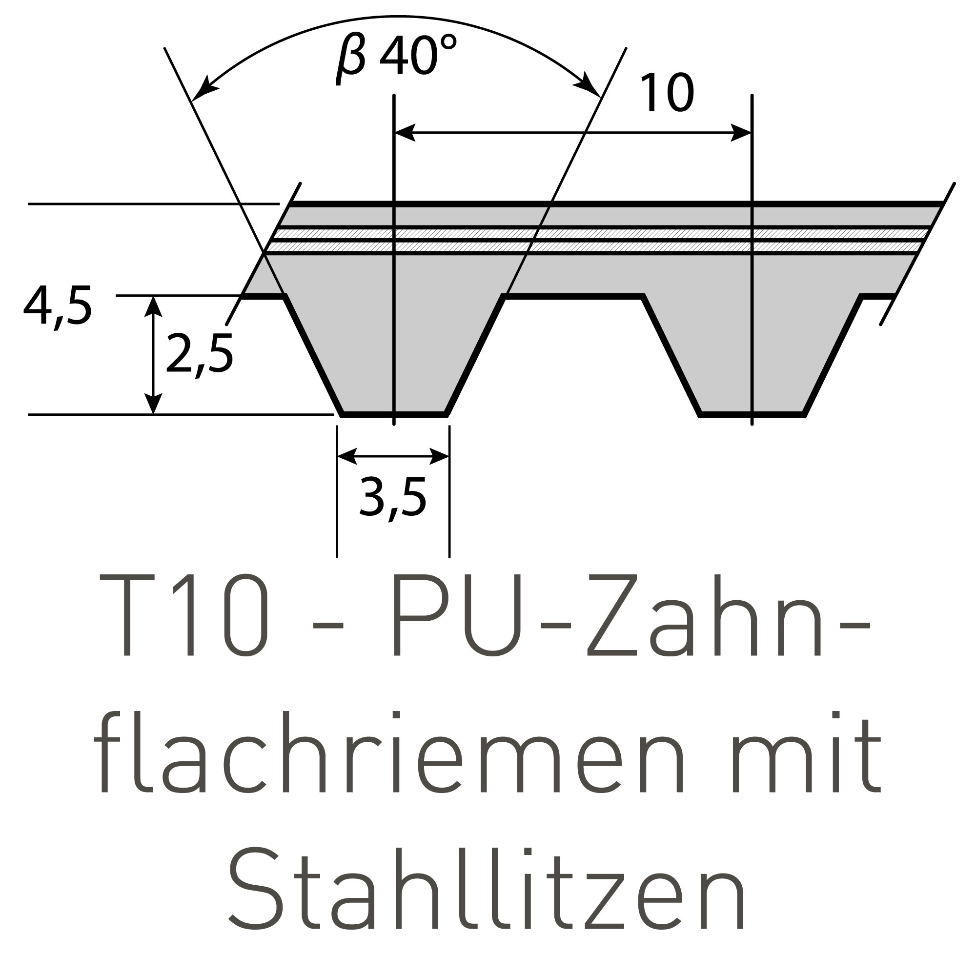 Zahnriemen 20T10/480 - Polyurethan mit Stahllitze, hochbelastbar, Profil T10, 20mm Breite, 480mm Länge, nach DIN 7721 Zahnriemen 20T10/480 - Polyurethan mit Stahllitze, hochbelastbar, Profil T10, 20mm Breite, 480mm Länge, nach DIN 7721